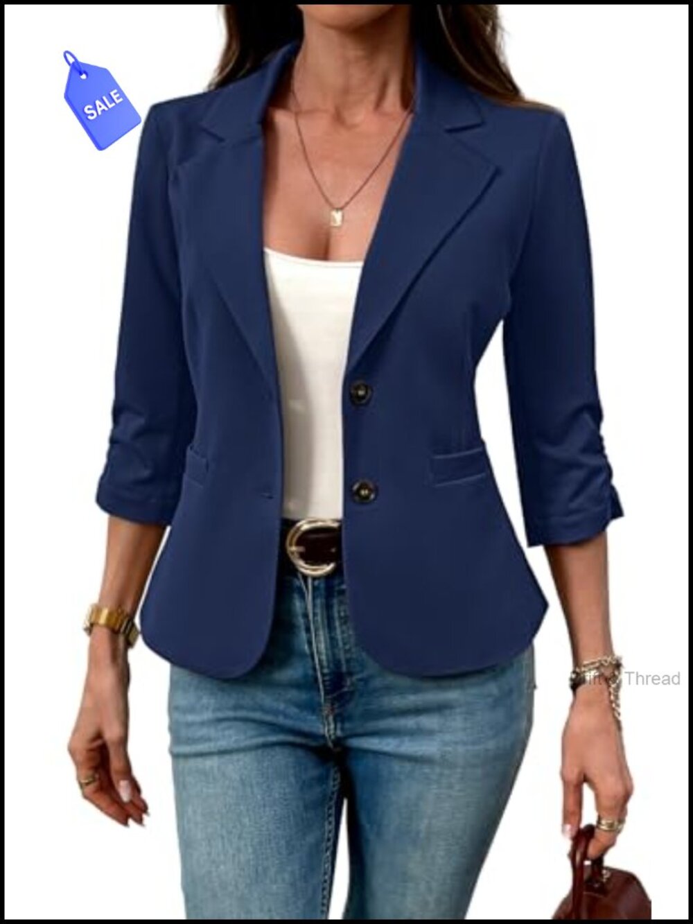 Women's 3/4 Sleeve Knit Blazer Business Casual with Pockets